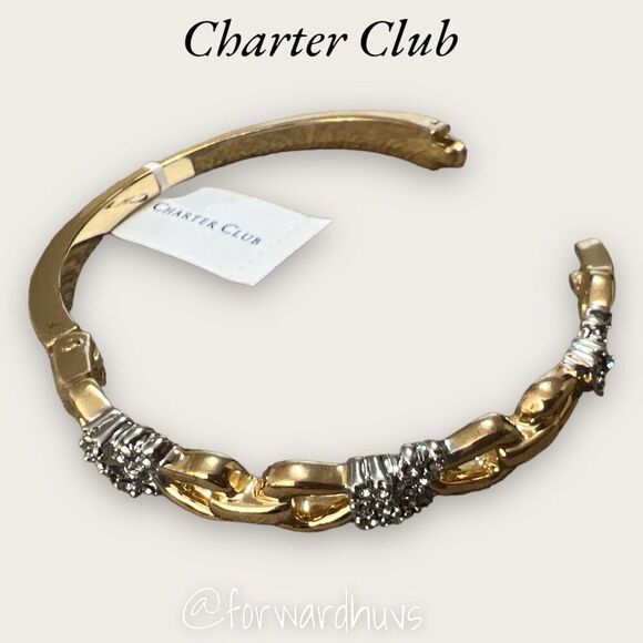 Charter Club Gold Tone Rhinestone Hinge Bracelet - Picture 7 of 10
